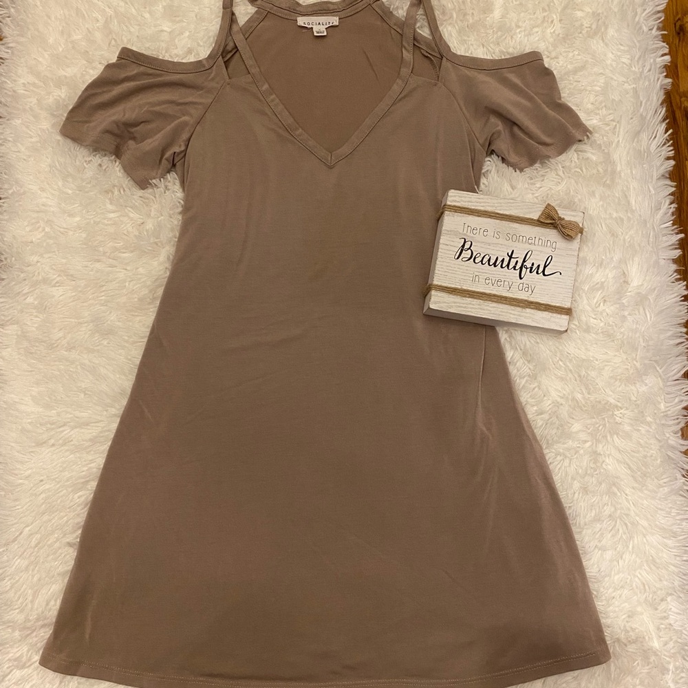 Taupe Cold Shoulder Modal Swing Dress NWOT